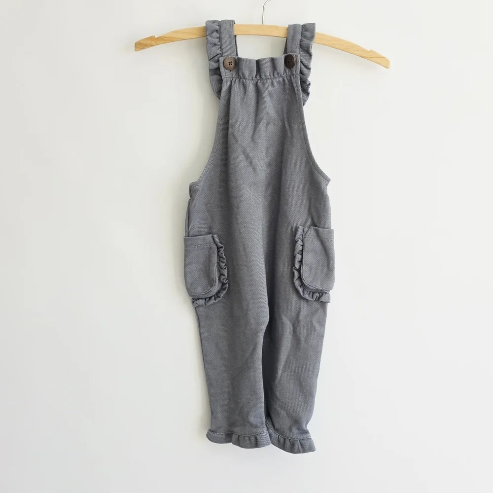 Milkbarn Grey Pinstripe Ruffle Cotton Blend Baby Overall 12-18 Months